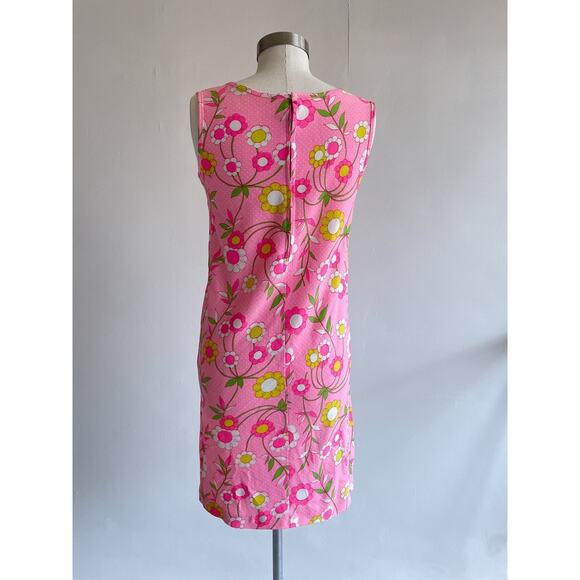 Vtg 60's Pink Flower Power Sleeveless Shift Dress Sz S/M Dayglo Retro Mod Daisy - Picture 2 of 8